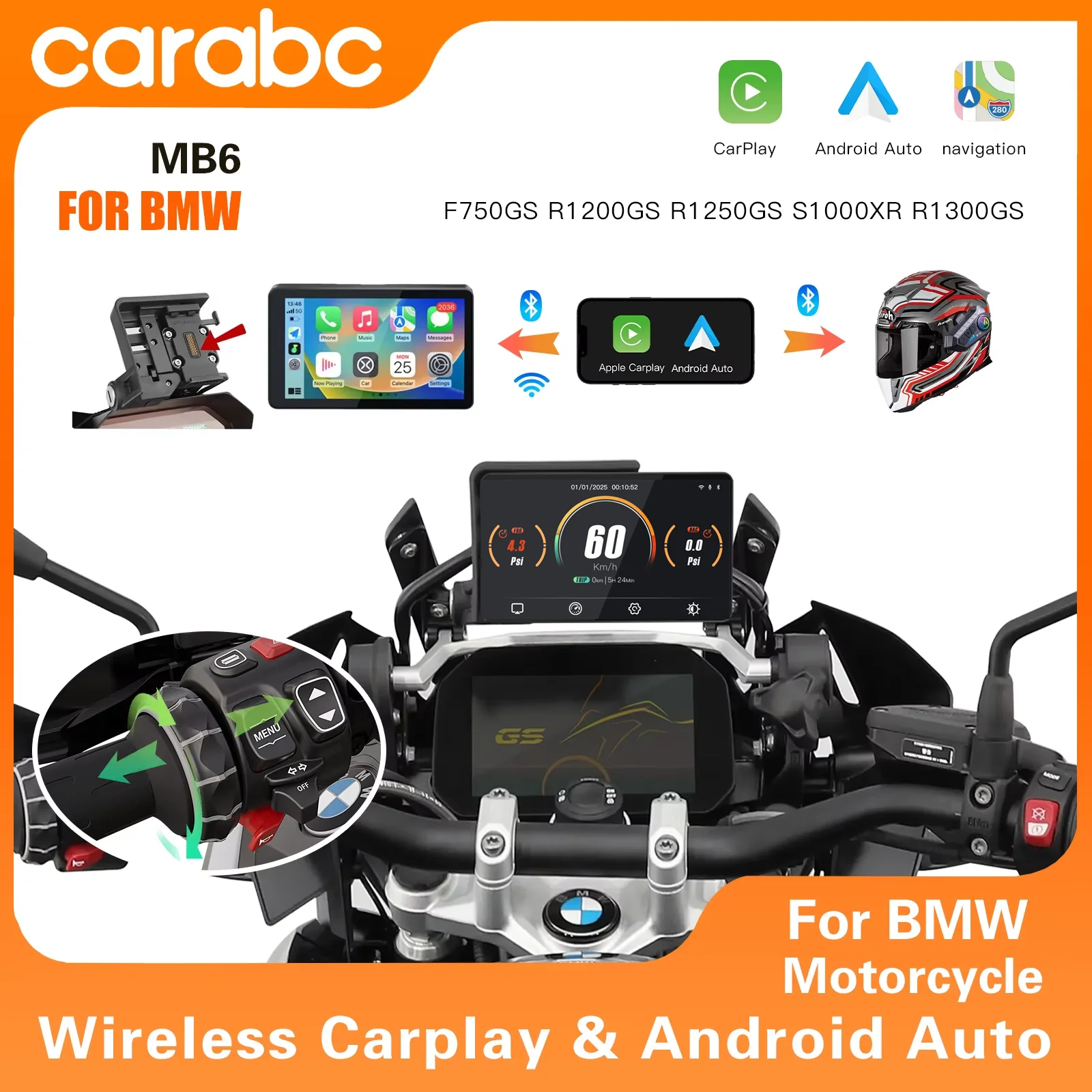 CARABC 6"MB6 CarPlay Android Auto for BMW Motorcycle XR M1000 R1200GS R1250GS S1000XR R1300GS GPS Portable Motorcycle Navigator
CARABC 6"MB6 CarPlay Android Auto for BMW Motorcycle XR M1000 R1200GS R1250GS S1000XR R1300GS GPS Portable Motorcycle Navigator