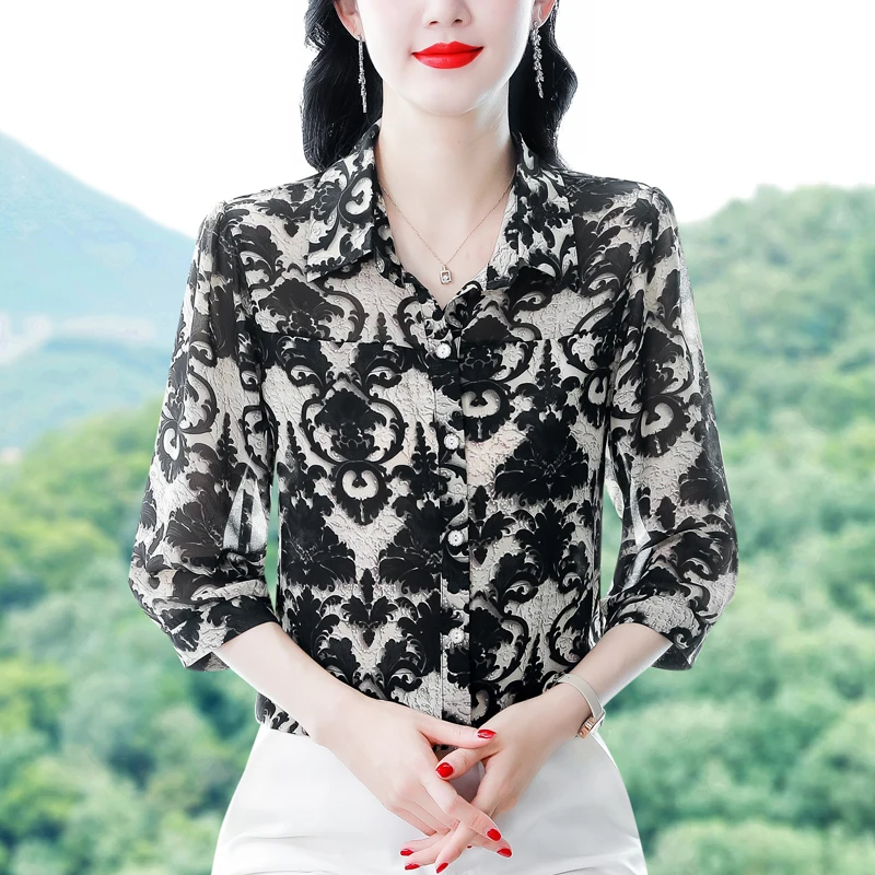 Vintage Printed Shirt 2024 Summer New Fashion Chiffon Blouse Single-breasted 3/4 Sleeve Women Tops
Vintage Printed Shirt 2024 Summer New Fashion Chiffon Blouse Single-breasted 3/4 Sleeve Women Tops