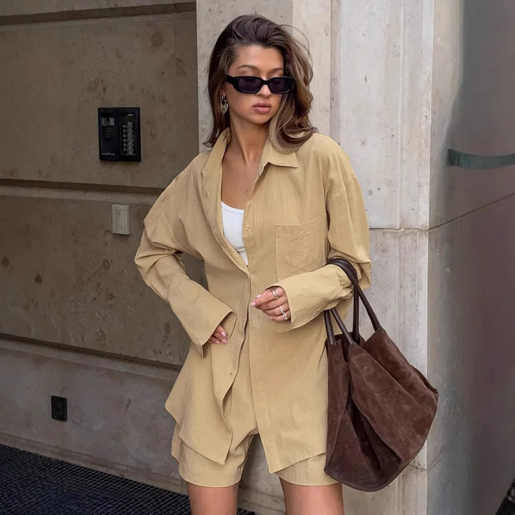 Euro-American Cross-Border Simple Casual Khaki Cotton-Linen Two-Piece Set for Women 2025 Summer Design-Focused Shirt and Shorts
Euro-American Cross-Border Simple Casual Khaki Cotton-Linen Two-Piece Set for Women 2025 Summer Design-Focused Shirt and Shorts