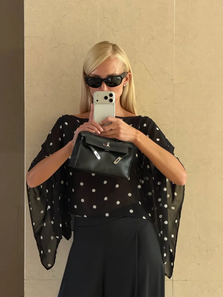 Women Polka Dot Black See-through Top Sexy Full Sleeve Round Neck Loose Short Shirts 2026 Fashion Summer Lady Casual Daily Shirt
Women Polka Dot Black See-through Top Sexy Full Sleeve Round Neck Loose Short Shirts 2026 Fashion Summer Lady Casual Daily Shirt