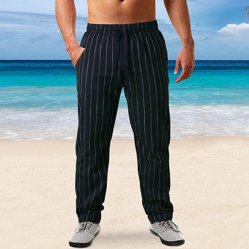 Casual Loose Breathable Cotton Linen Pants Men Spring Summer Beach Leisure Striped Print Straight Pants Vintage Mens Long Pant
Casual Loose Breathable Cotton Linen Pants Men Spring Summer Beach Leisure Striped Print Straight Pants Vintage Mens Long Pant