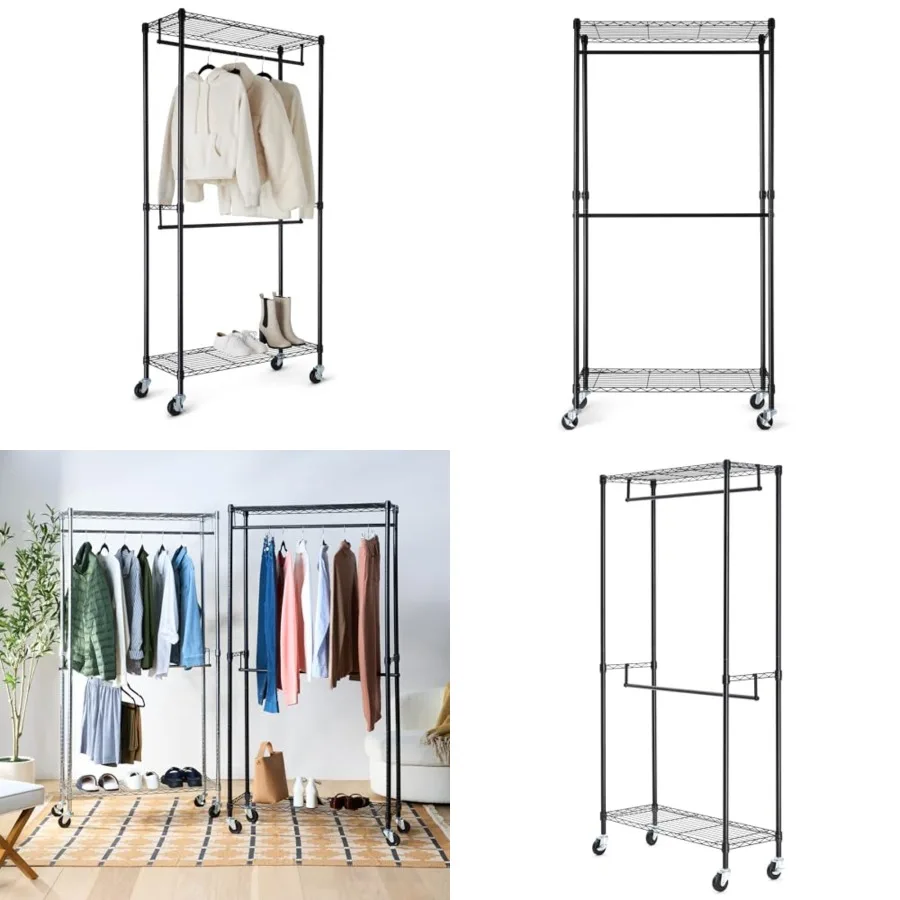 Adjustable Double Rod Rolling Garment Rack, Hanging Clothes Closet Organizer with Wheels, Heavy Duty, 36" x 14" x 72", Black
Adjustable Double Rod Rolling Garment Rack, Hanging Clothes Closet Organizer with Wheels, Heavy Duty, 36" x 14" x 72", Black