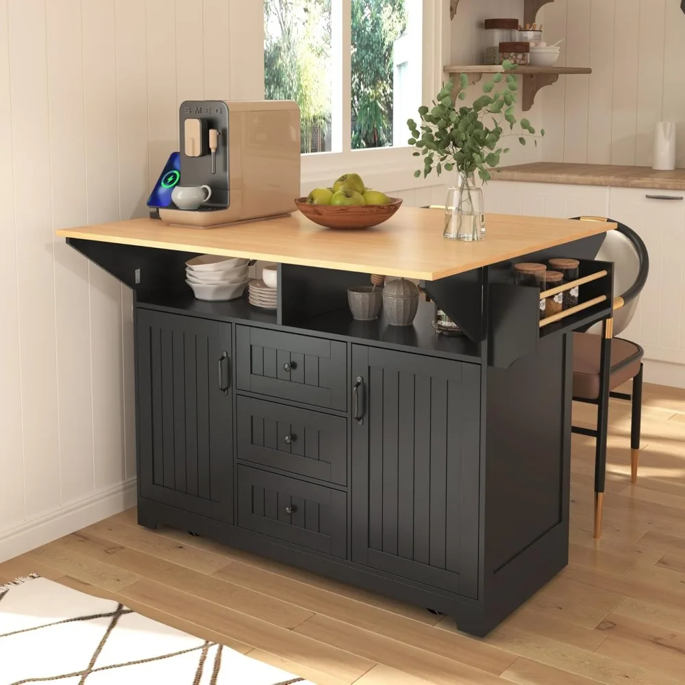 Rolling Kitchen Island Cart with 2 Drop Leaf, Mobile Kitchen Island with Storage Cabinet, Charging Station, Open Spice Rack, Tow
Rolling Kitchen Island Cart with 2 Drop Leaf, Mobile Kitchen Island with Storage Cabinet, Charging Station, Open Spice Rack, Tow