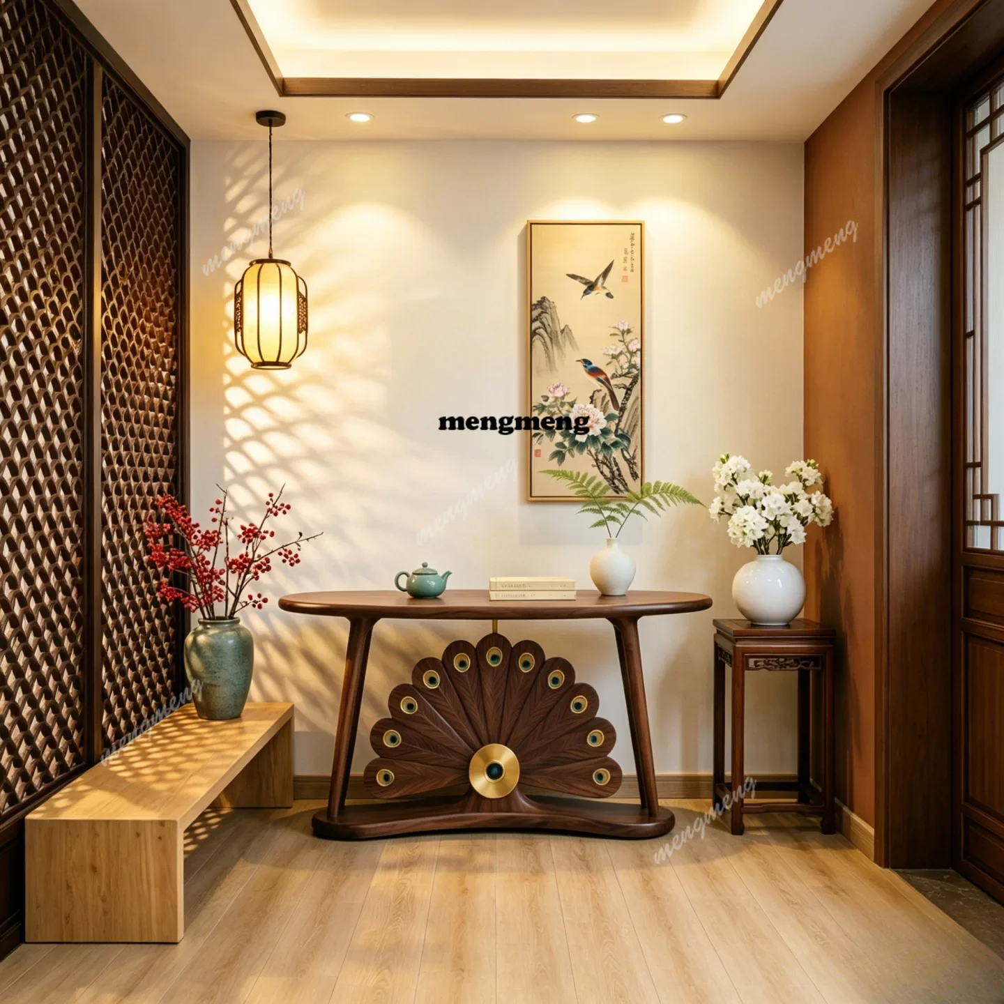 New Chinese Ebony Wood Xuan Guan Platform Multifunctional Art Decoration ** Vertical Peacock Open Screen Decoration Table
New Chinese Ebony Wood Xuan Guan Platform Multifunctional Art Decoration ** Vertical Peacock Open Screen Decoration Table