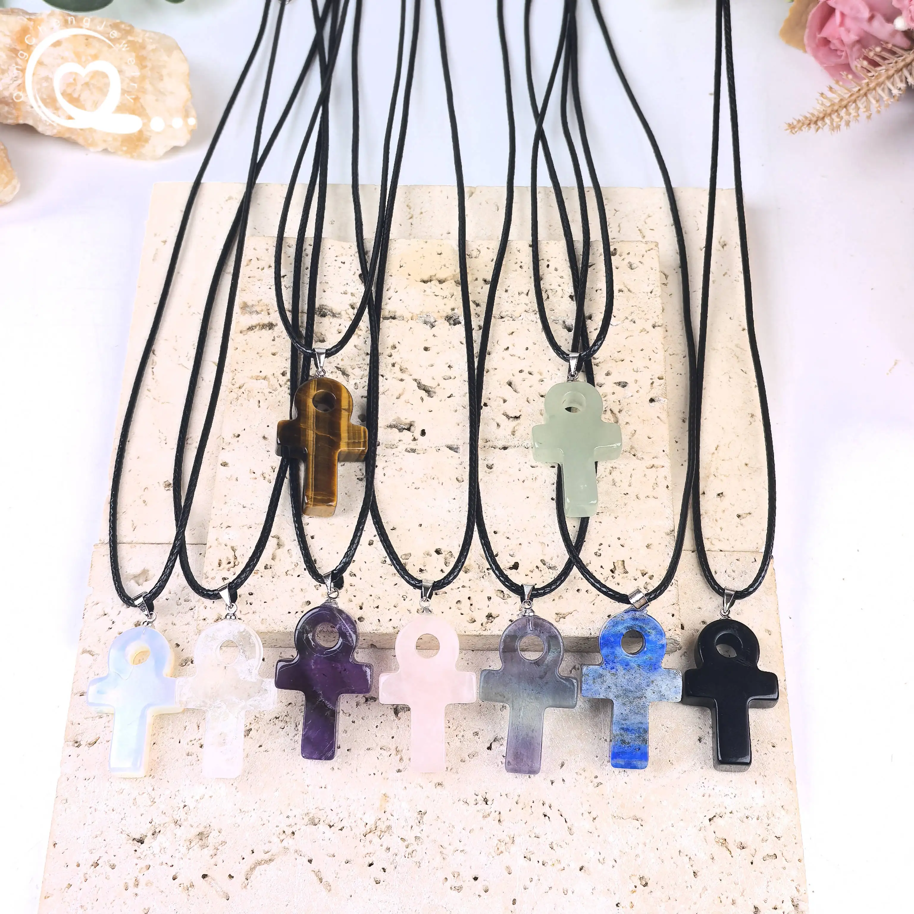 Healing Crystal Rose Quartz Cross Pendant Necklace Fluorite Obsidian Amethyst Tiger eye Aventurine Charms Women Jewelry QC3411
Healing Crystal Rose Quartz Cross Pendant Necklace Fluorite Obsidian Amethyst Tiger eye Aventurine Charms Women Jewelry QC3411