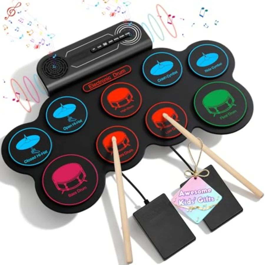 Electronic Drum Set, 9-Pad Electric Drum Set Dual Stereo Speaker, MIDI. Portable Roll Up Drums Practice Pad for,Perfect Birthda
Electronic Drum Set, 9-Pad Electric Drum Set Dual Stereo Speaker, MIDI. Portable Roll Up Drums Practice Pad for,Perfect Birthda