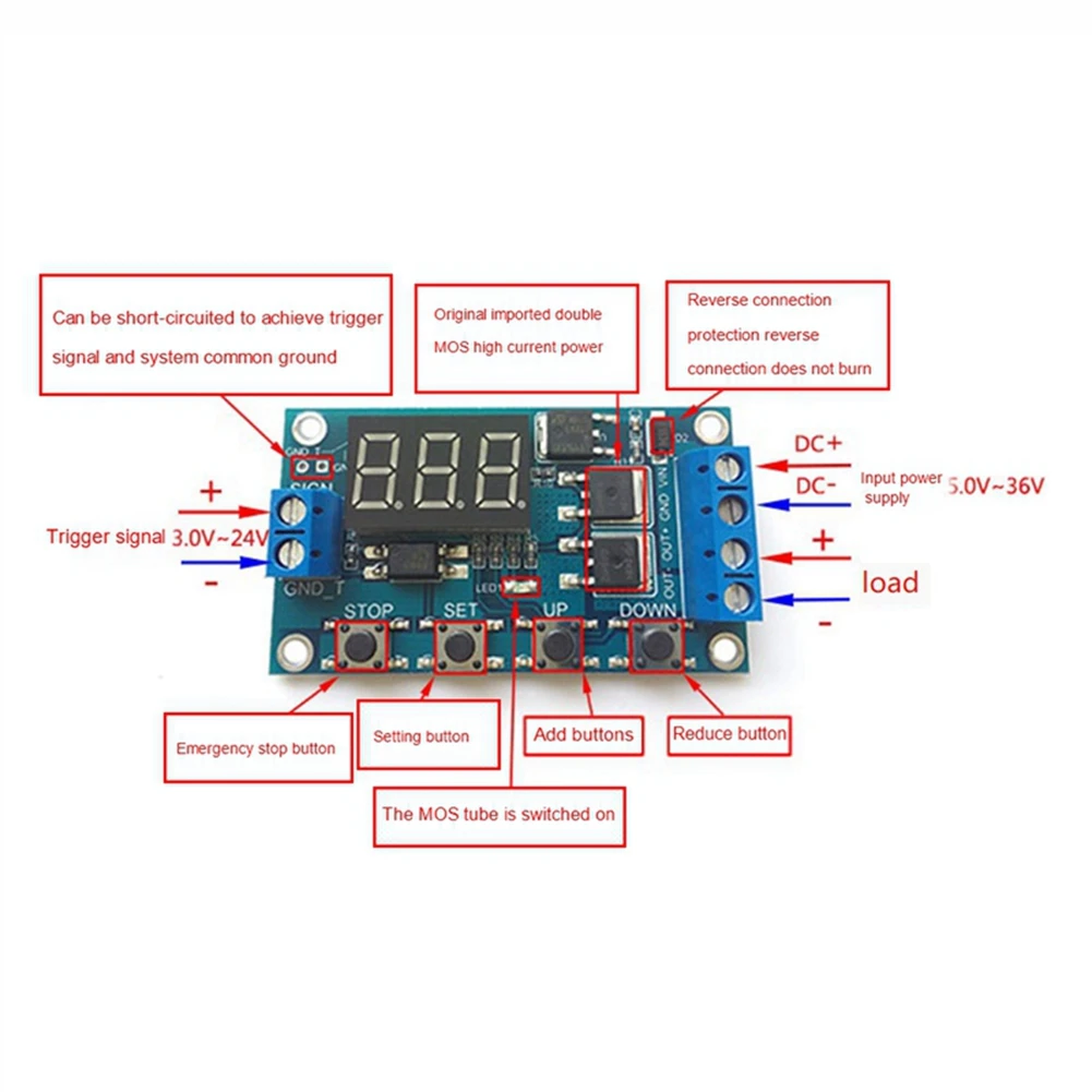 CMB-pTrigger Cycle Timing Delay Switch Circuit Double MOS Tube Control Board Instead of Relay Module 12 24V Circuit
CMB-pTrigger Cycle Timing Delay Switch Circuit Double MOS Tube Control Board Instead of Relay Module 12 24V Circuit