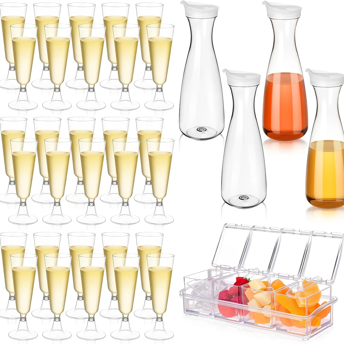 65pcs Complete Mimosa Bar Supplies with Plastic Champagne Flutes, Water Carafe, Condiment Server with Lid & Spoon
65pcs Complete Mimosa Bar Supplies with Plastic Champagne Flutes, Water Carafe, Condiment Server with Lid & Spoon