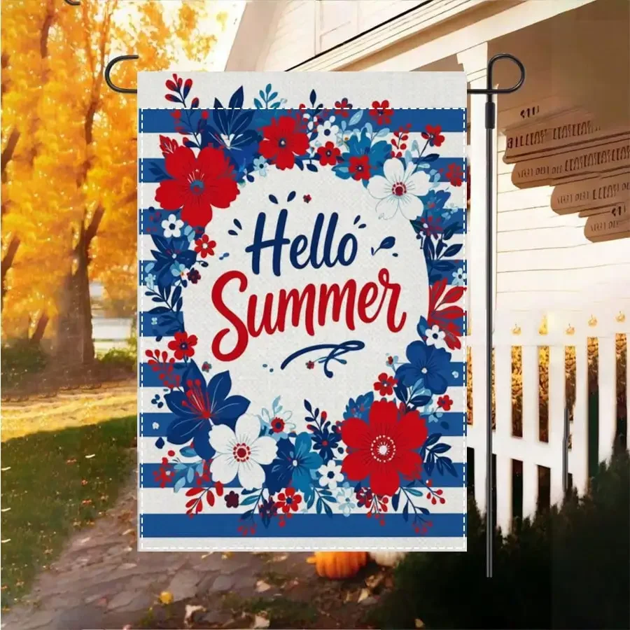 1pcHello Summer Garden Flag, Blue White Striped with Red Blue Floral Pattern, Outdoor Decor for Patio, Lawn, Porch, Yard, Summer Themed Garden Decor
1pcHello Summer Garden Flag, Blue White Striped with Red Blue Floral Pattern, Outdoor Decor for Patio, Lawn, Porch, Yard, Summer Themed Garden Decor
