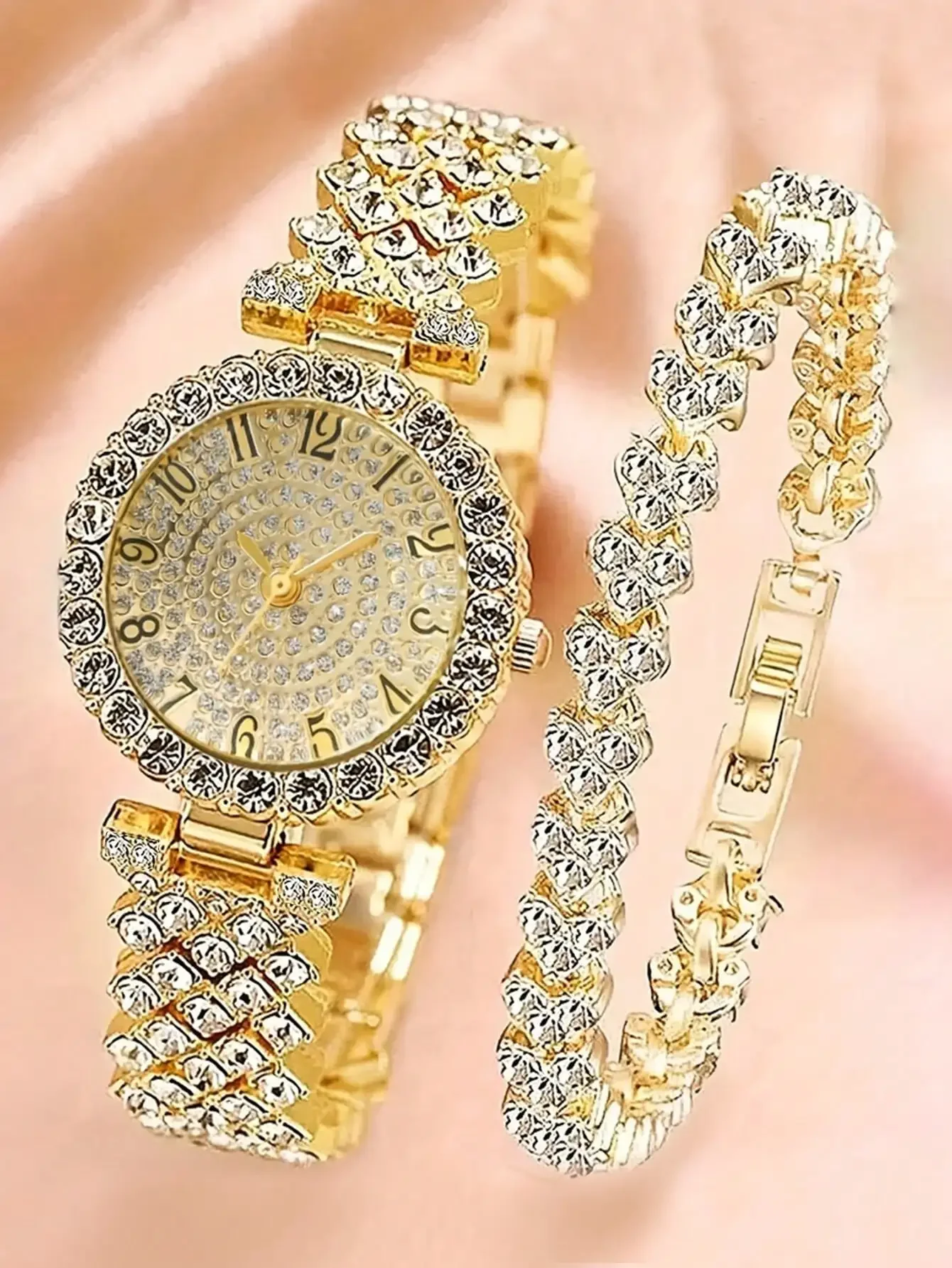 2pcs Set Elegant Crystal Watch & Heart-Shaped Diamond Bracelet, Fashionable, Minimalist, Luxury Women's Quartz Watch, Suitable For Holidays, Parties, Weddings, Gatherings, And Daily Wear, Best Gift For Women
2pcs Set Elegant Crystal Watch & Heart-Shaped Diamond Bracelet, Fashionable, Minimalist, Luxury Women's Quartz Watch, Suitable For Holidays, Parties, Weddings, Gatherings, And Daily Wear, Best Gift For Women