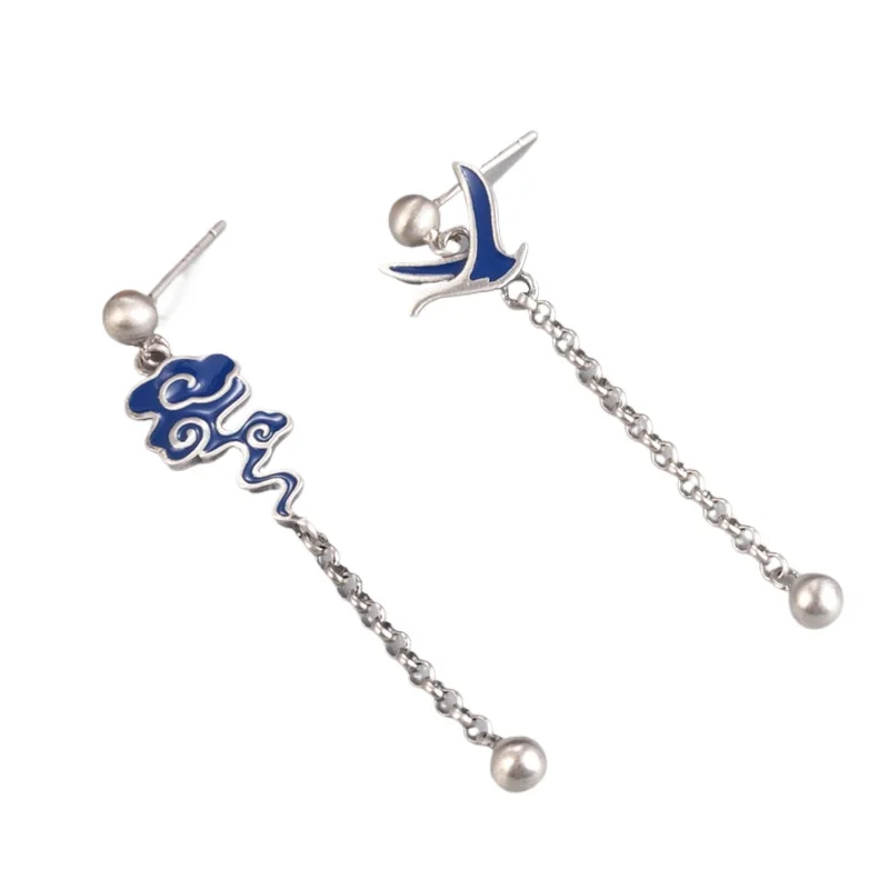 925 sterling silver tassel asymmetrical earrings for women, ancient Chinese cloud swallow enamel pendant earrings
925 sterling silver tassel asymmetrical earrings for women, ancient Chinese cloud swallow enamel pendant earrings
