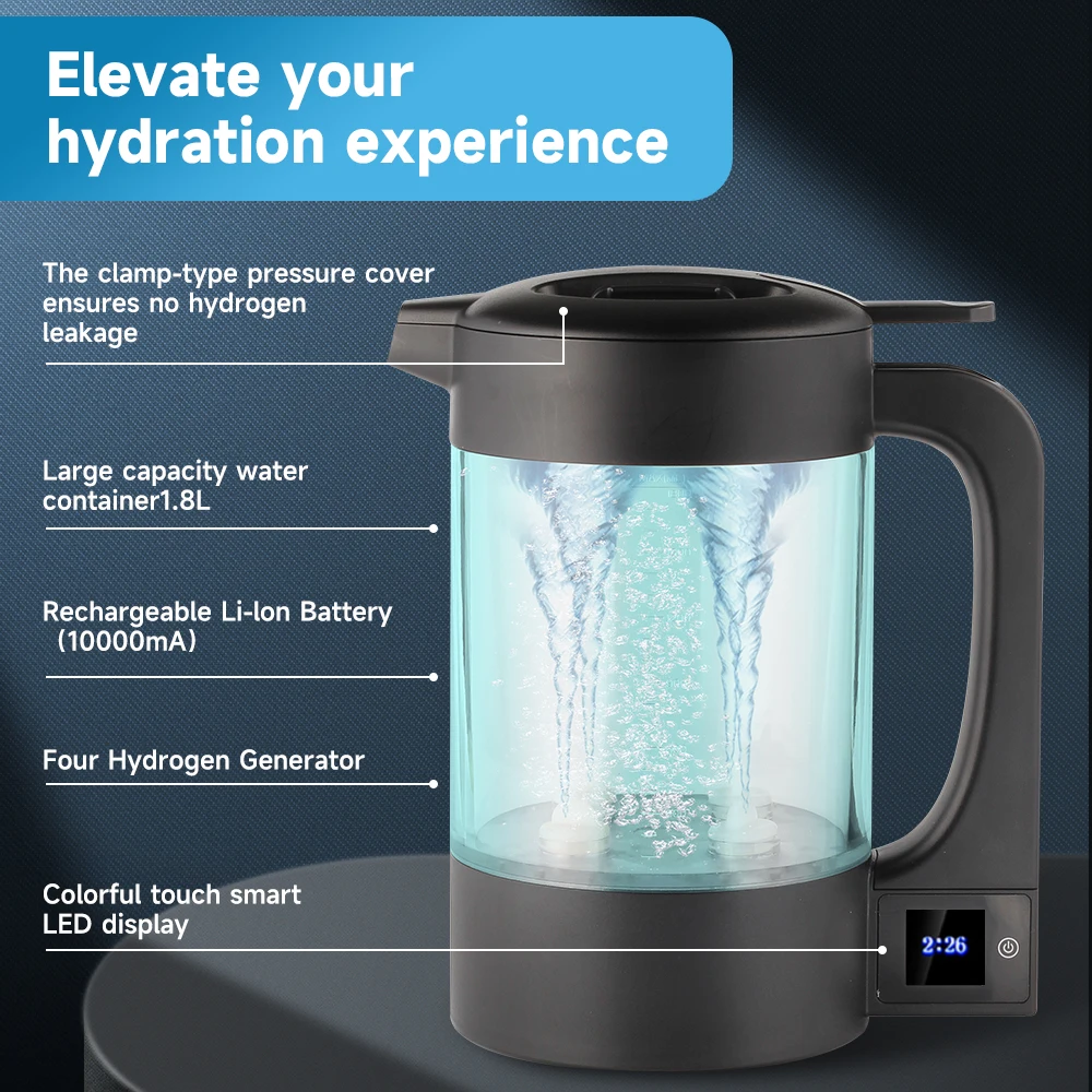Family Size 1.8L Hydrogen Water Pitcher, Plug-Free, Portable, 10000mAh Battery, 2500ppb
Family Size 1.8L Hydrogen Water Pitcher, Plug-Free, Portable, 10000mAh Battery, 2500ppb
