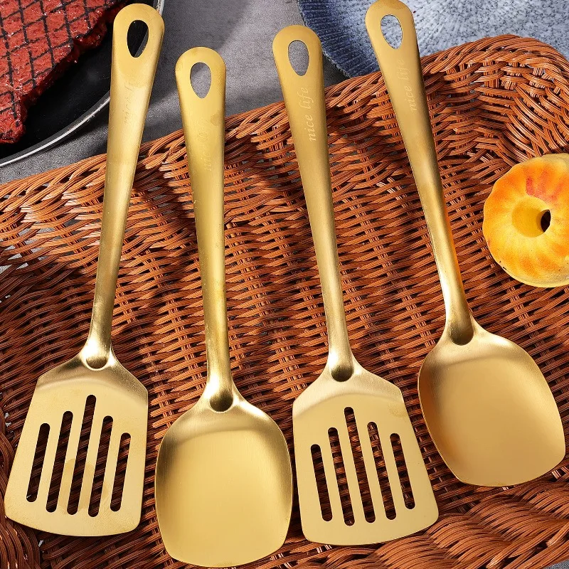 Golden Stainless Steel Cooking Spatula Kitchenware Set Korean Cooking Tools Spatula Shovels Household Kitchen Utensils Wholesale
Golden Stainless Steel Cooking Spatula Kitchenware Set Korean Cooking Tools Spatula Shovels Household Kitchen Utensils Wholesale