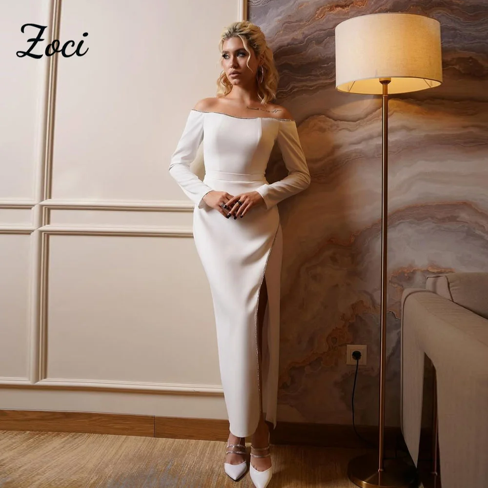 Zoci Boat Neck Long Sleeve Wedding Dress Off The Shoulder Mermaid Bridal Gown Customized Matte Satin Ankle Wedding Party Gown
Zoci Boat Neck Long Sleeve Wedding Dress Off The Shoulder Mermaid Bridal Gown Customized Matte Satin Ankle Wedding Party Gown