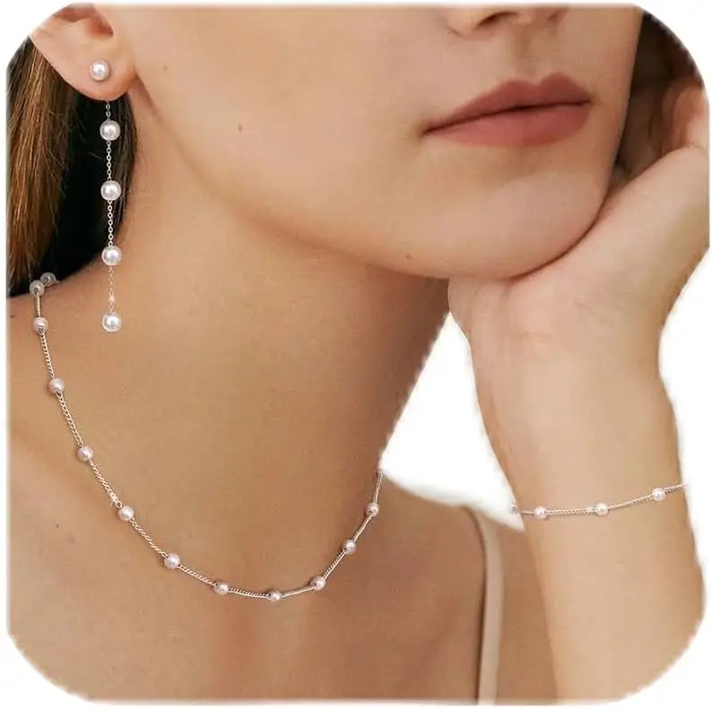 Pearl Jewelry Set: Gold Plated Necklace, Earrings & Bracelet – Adjustable Choker, Dainty Wedding Gift
Pearl Jewelry Set: Gold Plated Necklace, Earrings & Bracelet – Adjustable Choker, Dainty Wedding Gift