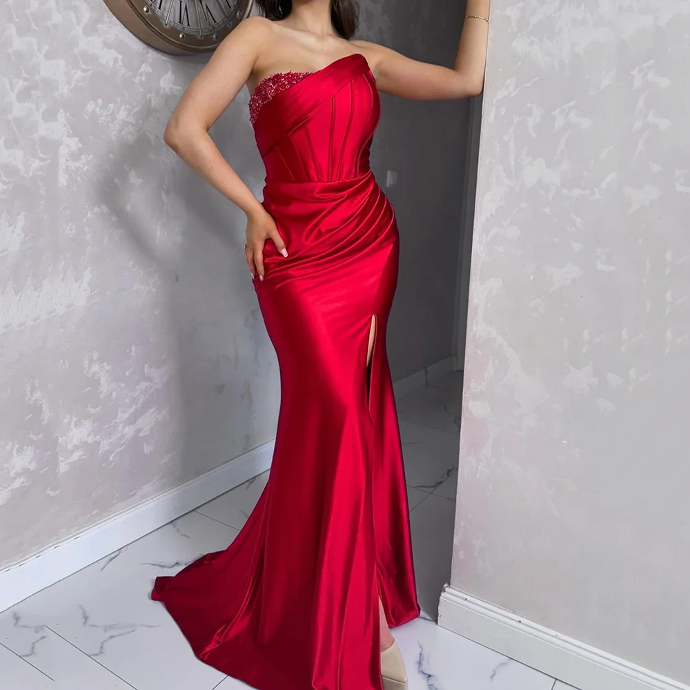 Customized Mermaid Prom Dresses Floor-length Strapless Sleeveless Evening Gown Fashion Crystal Pleat Simple Draped Party Gown
Customized Mermaid Prom Dresses Floor-length Strapless Sleeveless Evening Gown Fashion Crystal Pleat Simple Draped Party Gown