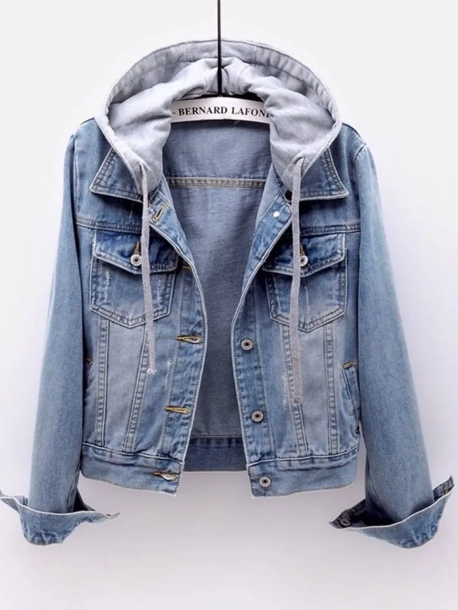 Women's Loose Fit Long Sleeve Denim Jacket Hoodie 24 Short Outerwear Cotton Pure Color Autumn Fashion Ladies Coat
Women's Loose Fit Long Sleeve Denim Jacket Hoodie 24 Short Outerwear Cotton Pure Color Autumn Fashion Ladies Coat