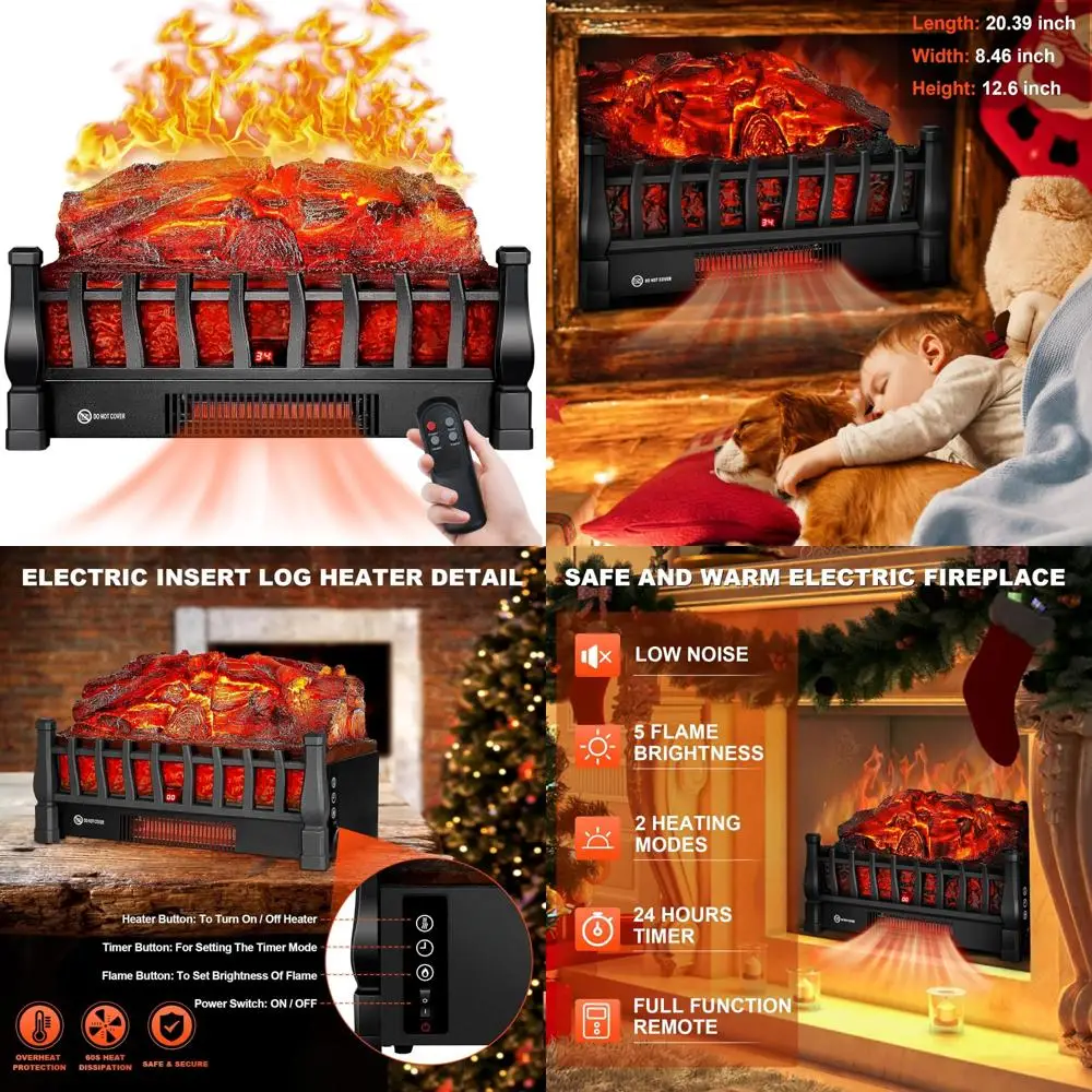 Infrared Electric Fireplace Log Insert Heater with Remote, Adjustable Flames, 24H Timer & Overheat Protection
Infrared Electric Fireplace Log Insert Heater with Remote, Adjustable Flames, 24H Timer & Overheat Protection