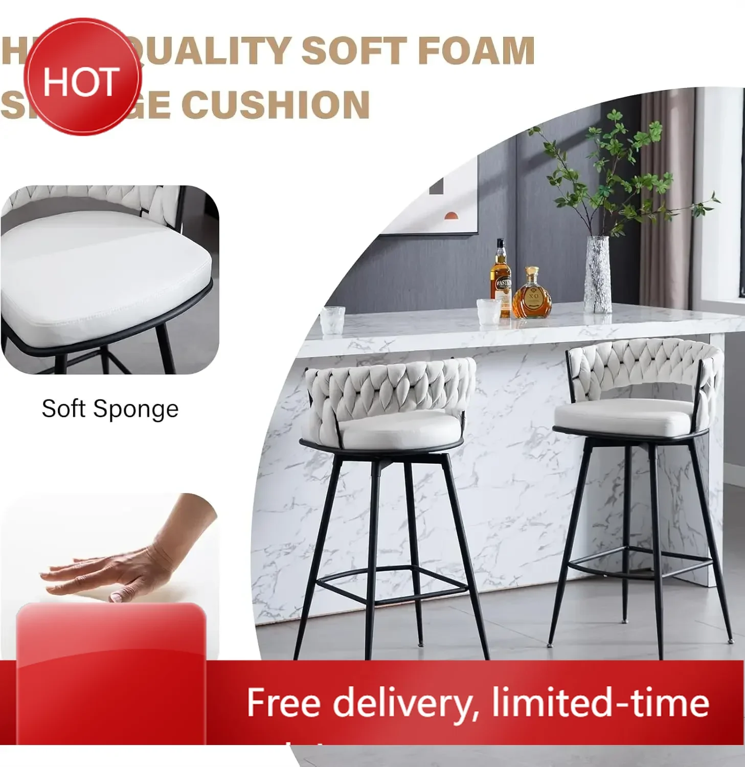 Набор из 2 барных стульев для барной стойки, современные барные стулья из искусственной замши с плетеным сиденьем и металлическими ножками, 180 см ° Вращающиеся барные стулья 26 дюймов
Набор из 2 барных стульев для барной стойки, современные барные стулья из искусственной замши с плетеным сиденьем и металлическими ножками, 180 см ° Вращающиеся барные стулья 26 дюймов