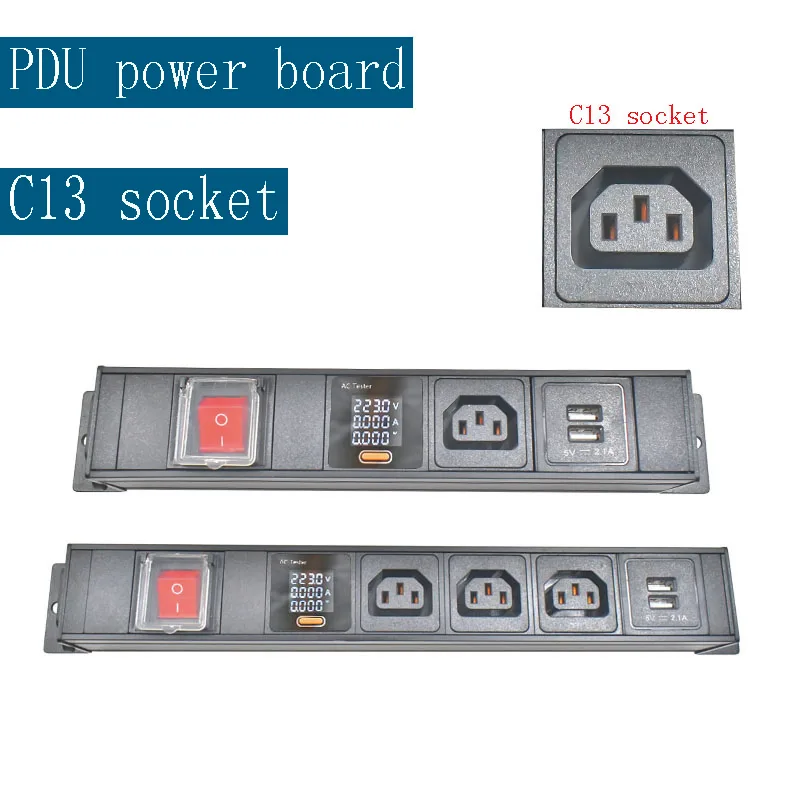 Aluminum alloy shell high-power C13 socket 1-8AC, with double break switch ammeter and USB charging
Aluminum alloy shell high-power C13 socket 1-8AC, with double break switch ammeter and USB charging