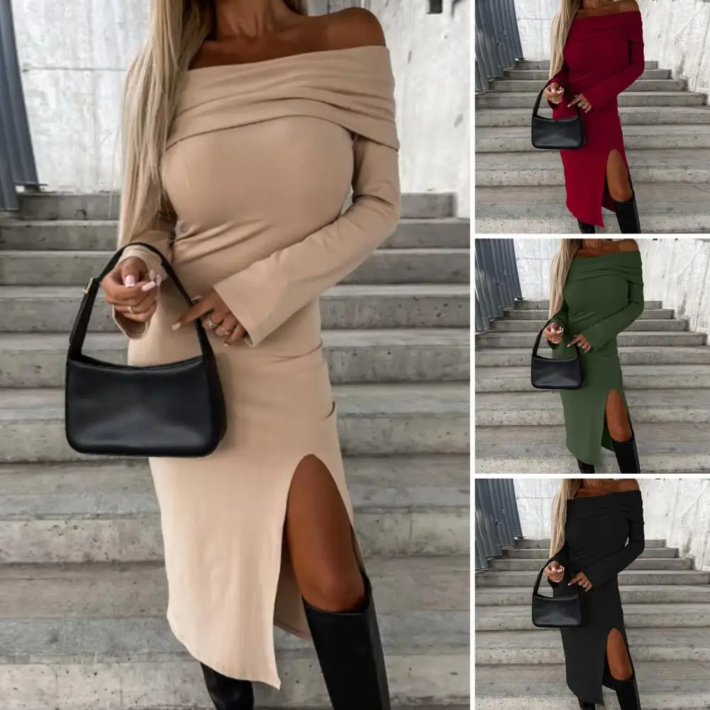 Women Off-the-shoulder Dress Elegant Solid Color Dress Elegant Off Shoulder Bodycon Dress Women's Slim Fit Party Midi for Autumn
Women Off-the-shoulder Dress Elegant Solid Color Dress Elegant Off Shoulder Bodycon Dress Women's Slim Fit Party Midi for Autumn