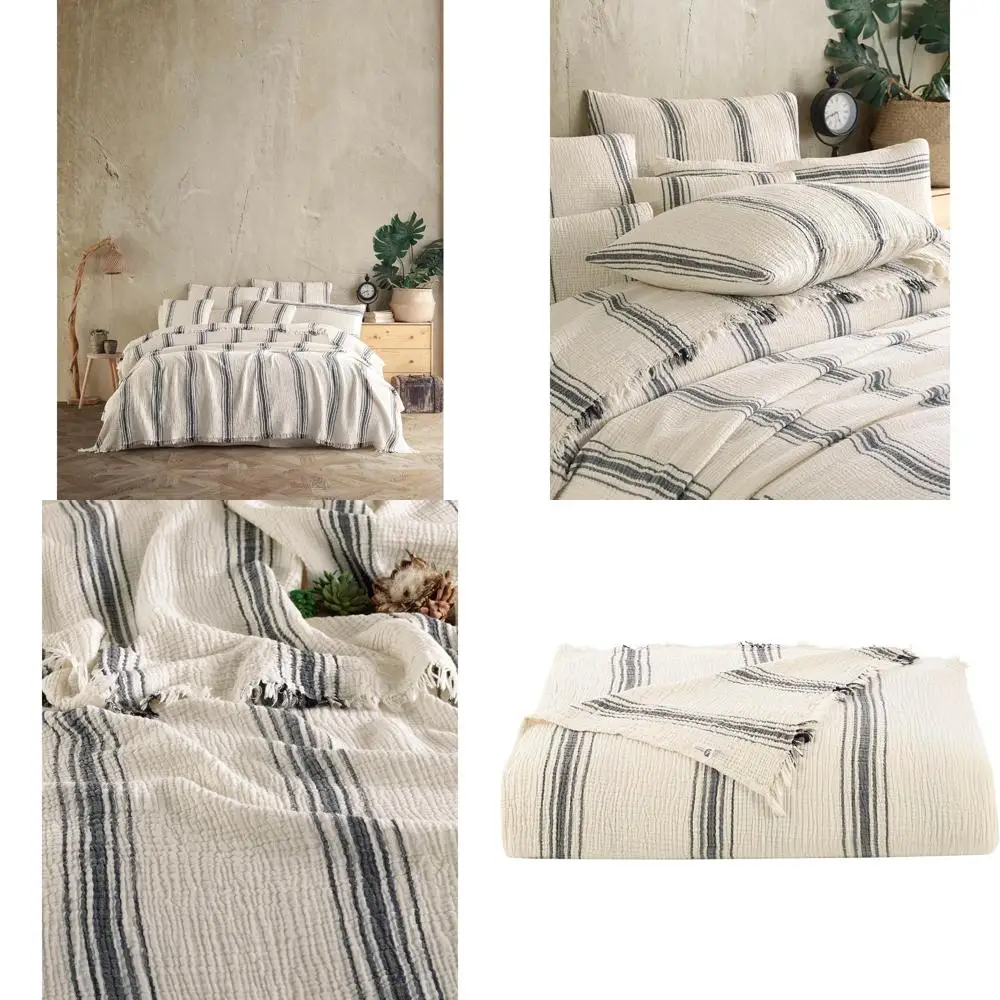 Cotton Muslin 4-Layer Gauze Lightweight Throw Blanket, Breathable Bed Cover, Beige with 5 Stripes Pattern
Cotton Muslin 4-Layer Gauze Lightweight Throw Blanket, Breathable Bed Cover, Beige with 5 Stripes Pattern