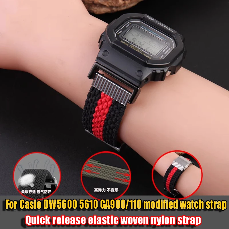 Быстросъемный эластичный холщовый ремешок 16 мм для Casio DW5600 5610 5030 5025 GA900 тканый нейлоновый браслет модифицированный ремешок аксессуары
Быстросъемный эластичный холщовый ремешок 16 мм для Casio DW5600 5610 5030 5025 GA900 тканый нейлоновый браслет модифицированный ремешок аксессуары