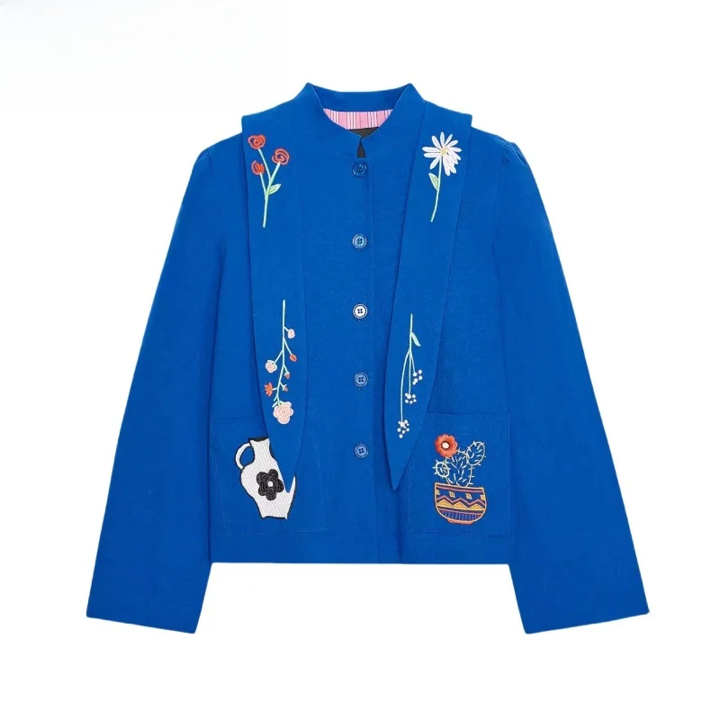 Женская повседневная длинная вишивка с воротником-стойкой и цветочным декором, осень 2021, новинка Sle, прямой крой 
Женская повседневная длинная вишивка с воротником-стойкой и цветочным декором, осень 2021, новинка Sle, прямой крой