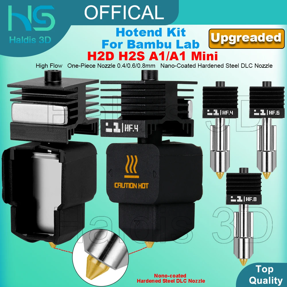 For Bambu Lab H2D H2S A1/A1 Mini Hotend Kit Upgraded HF 0.4/0.6/0.8mm Nano-Coated Hardened Steel DLC Gold Nozzle Hot End Parts
For Bambu Lab H2D H2S A1/A1 Mini Hotend Kit Upgraded HF 0.4/0.6/0.8mm Nano-Coated Hardened Steel DLC Gold Nozzle Hot End Parts