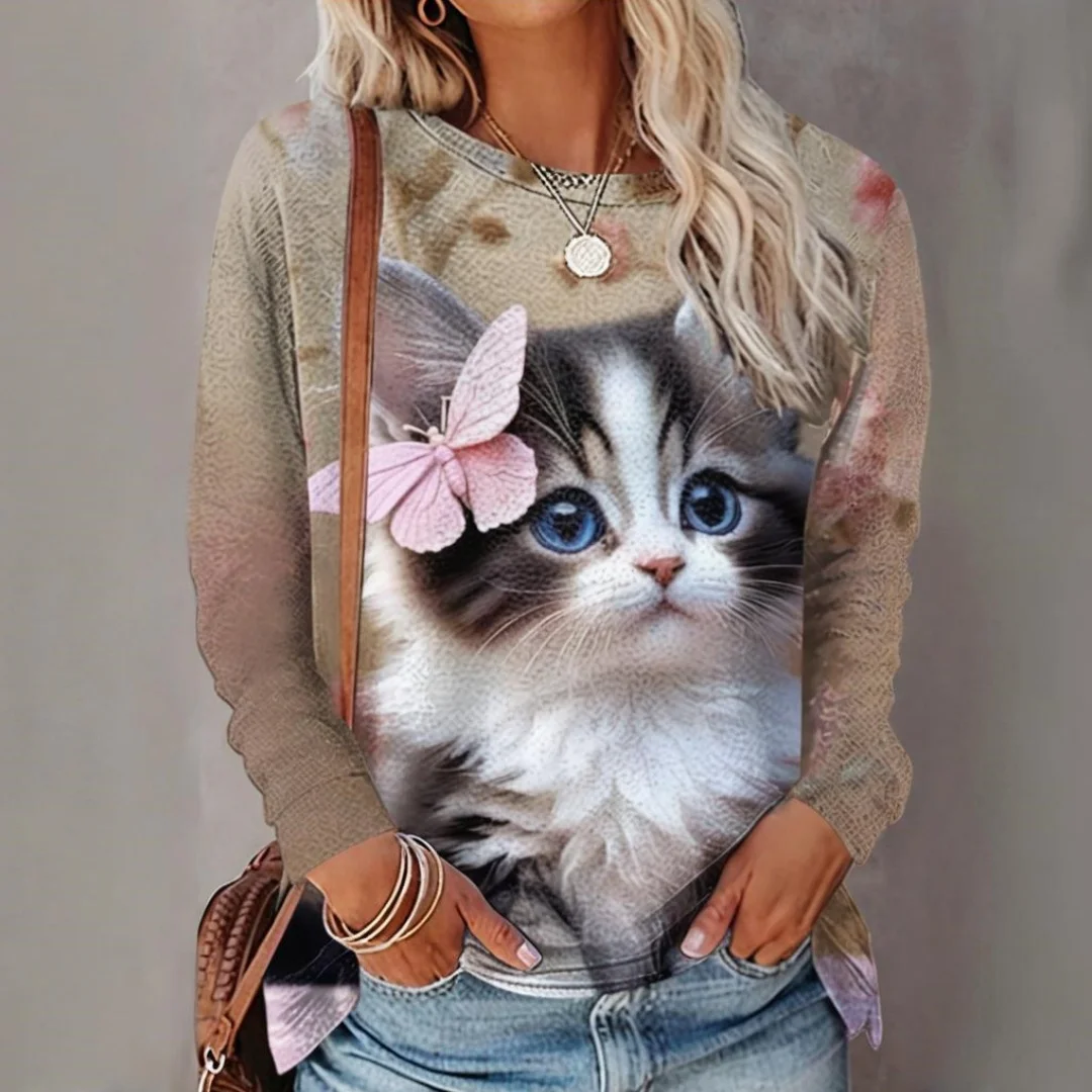 Cartoon Cat Women's Long-Sleeved T-Shirt Outdoor Fashion Round Neck T-Shirt Top Casual Long-Sleeved Women's Clothing
Cartoon Cat Women's Long-Sleeved T-Shirt Outdoor Fashion Round Neck T-Shirt Top Casual Long-Sleeved Women's Clothing