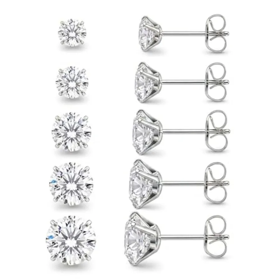 5 Pairs Silver Stud Earrings Set for Multiple Piercing, 316L Surgical Stainless Steel 3-8mm CZ Studs for Cartilage Tragus Helix
5 Pairs Silver Stud Earrings Set for Multiple Piercing, 316L Surgical Stainless Steel 3-8mm CZ Studs for Cartilage Tragus Helix
