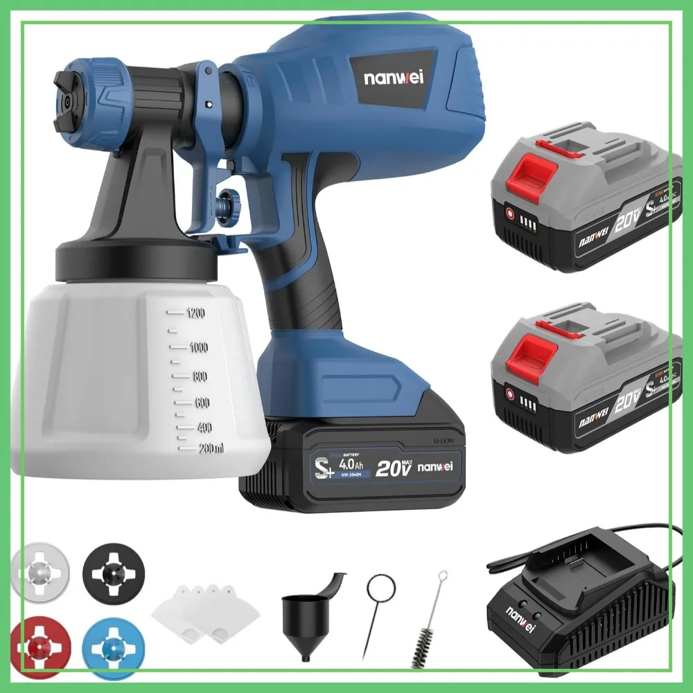 Cordless Paint Sprayer with 2 Batteries, HVLP Spray Gun 1200ML, 4 Nozzles 3 Patterns for Furniture Cabinets
Cordless Paint Sprayer with 2 Batteries, HVLP Spray Gun 1200ML, 4 Nozzles 3 Patterns for Furniture Cabinets