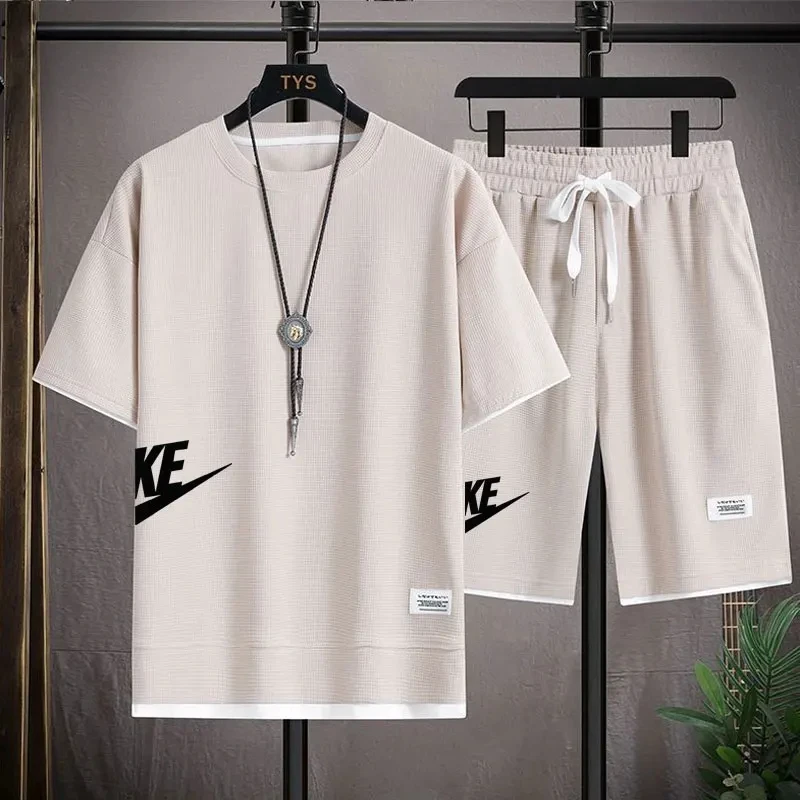 Summer Men's Waffle Set Casual T-shirt and Shorts Set Men's Sports Set Solid Color Sports Set Loose Set
Summer Men's Waffle Set Casual T-shirt and Shorts Set Men's Sports Set Solid Color Sports Set Loose Set