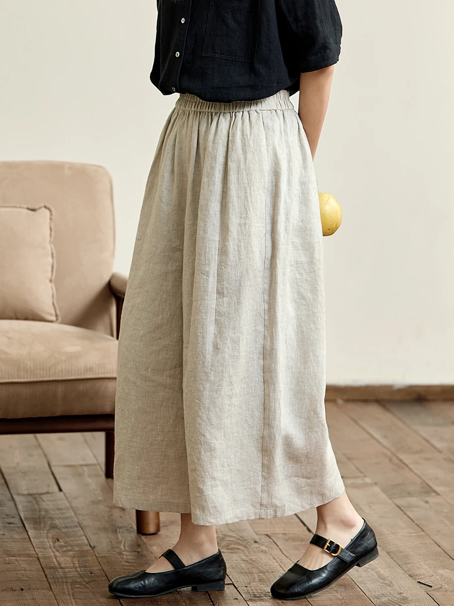Loose Wide Leg Pants Women's Oatmeal Linen Elastic Waist Summer Casual Nine Points Small Size High Waist Pure Color Trousers
Loose Wide Leg Pants Women's Oatmeal Linen Elastic Waist Summer Casual Nine Points Small Size High Waist Pure Color Trousers