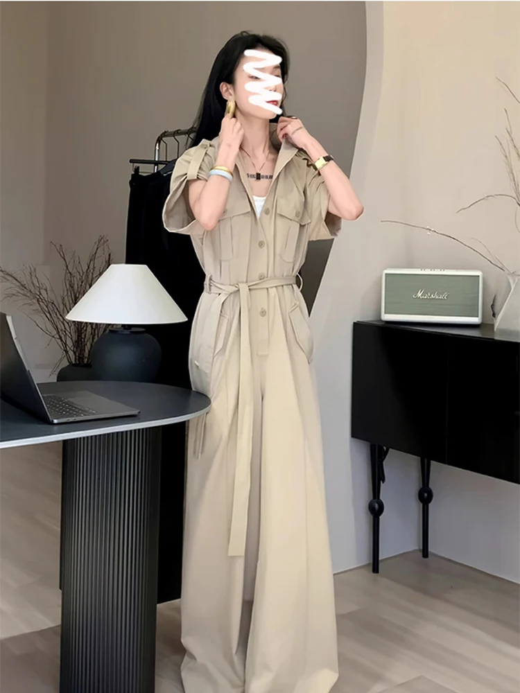 Vintage Design Workwear Collared Jumpsuit Women's High Waist Slimming Gown Long Pants Polyester Fiber Commute Style
Vintage Design Workwear Collared Jumpsuit Women's High Waist Slimming Gown Long Pants Polyester Fiber Commute Style