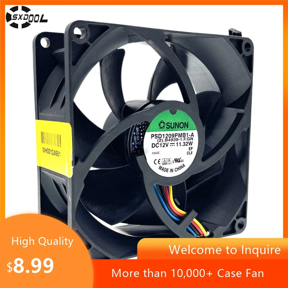 Sunon PSD1209PMB1-A 92x92x38mm DC 12V 0.943A Server Cooling Fan, 13.32W High Airflow 88.9 CFM Axial Fan for Inverters
Sunon PSD1209PMB1-A 92x92x38mm DC 12V 0.943A Server Cooling Fan, 13.32W High Airflow 88.9 CFM Axial Fan for Inverters