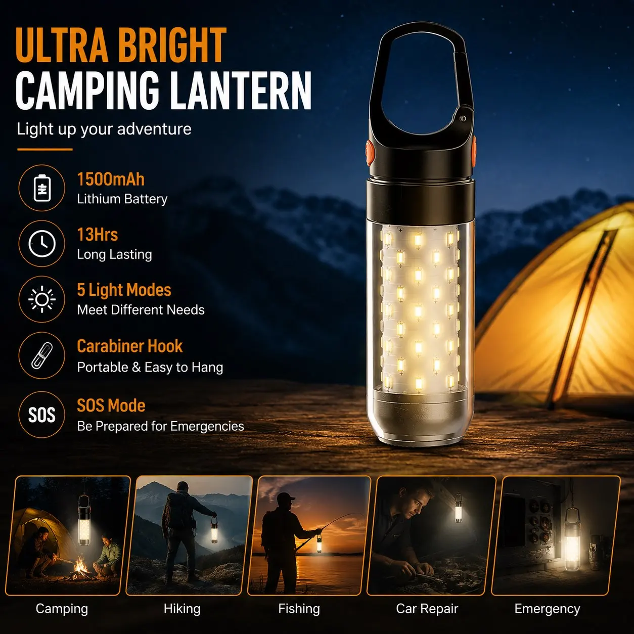 Multi Functional Camping Light LED Rechargeable Flashlight Camping Lantern 5 Modes Portable Hanging Tent Lamp for Hiking Fishing
Multi Functional Camping Light LED Rechargeable Flashlight Camping Lantern 5 Modes Portable Hanging Tent Lamp for Hiking Fishing