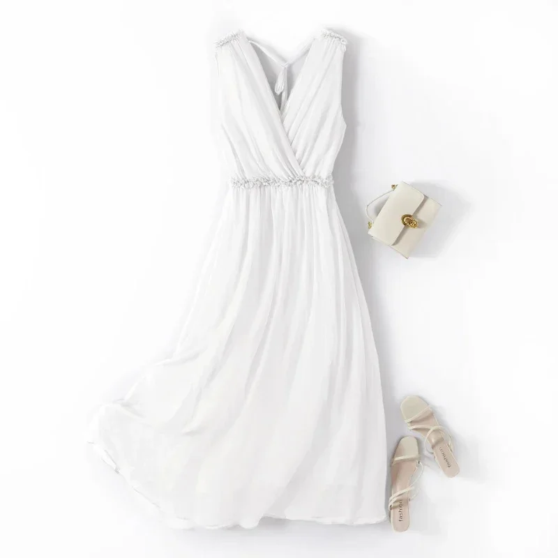 Summer Casual Dress for Women Elegant Clothes Midi Sleeveless Backless High Waist es Mulberry Silk Outfits Vestido ZT
Summer Casual Dress for Women Elegant Clothes Midi Sleeveless Backless High Waist es Mulberry Silk Outfits Vestido ZT