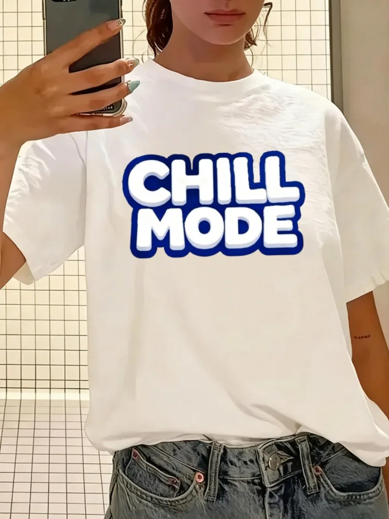 Women's Loose Short-sleeved T-shirt White CHILL MODE Letter Print Text Pattern Fashion Clothing Spring and Summer
Women's Loose Short-sleeved T-shirt White CHILL MODE Letter Print Text Pattern Fashion Clothing Spring and Summer