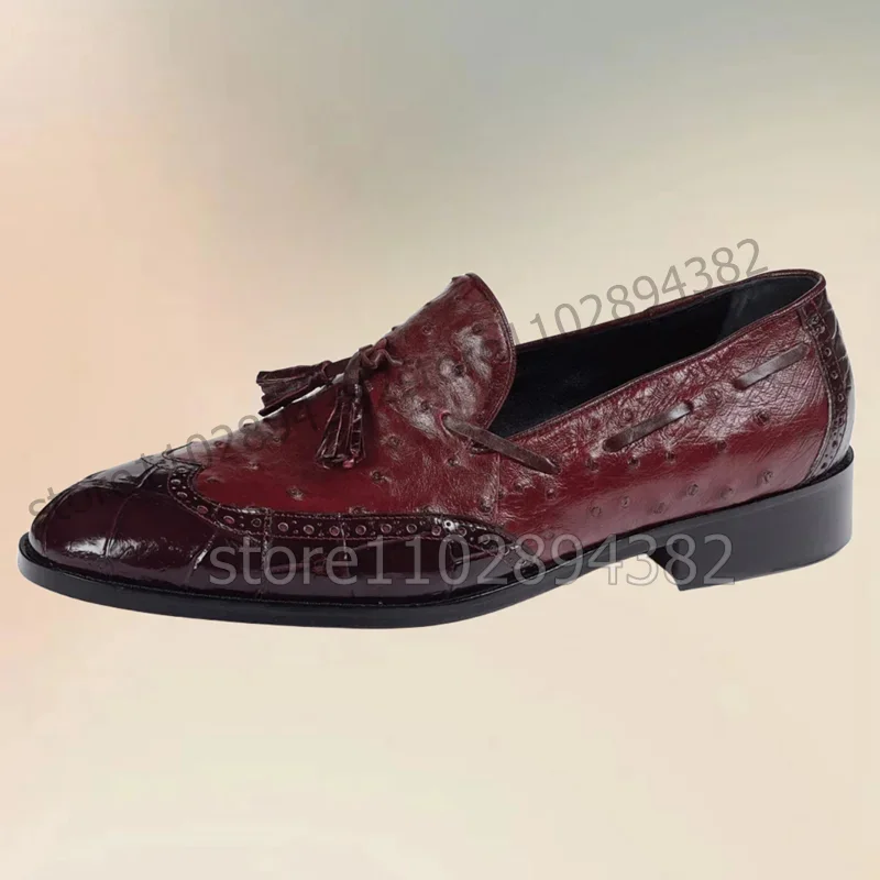 Burgandy Ostrich Alligator Print Tassels Men Loafers Fashion Slip On Men Shoes Luxurious Handmade Party Banquet Men Dress Shoes
Burgandy Ostrich Alligator Print Tassels Men Loafers Fashion Slip On Men Shoes Luxurious Handmade Party Banquet Men Dress Shoes