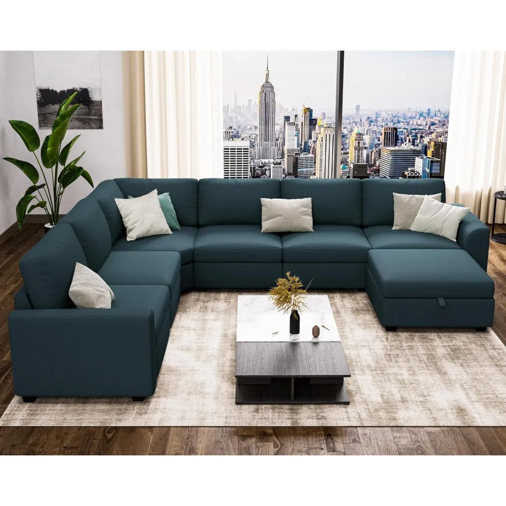 Sectional Sofa Couches for Living Room - 114'' Blue 7 Seat Modular L-Shaped Couch with Movable Ottoman, Modern Linen Convertible
Sectional Sofa Couches for Living Room - 114'' Blue 7 Seat Modular L-Shaped Couch with Movable Ottoman, Modern Linen Convertible