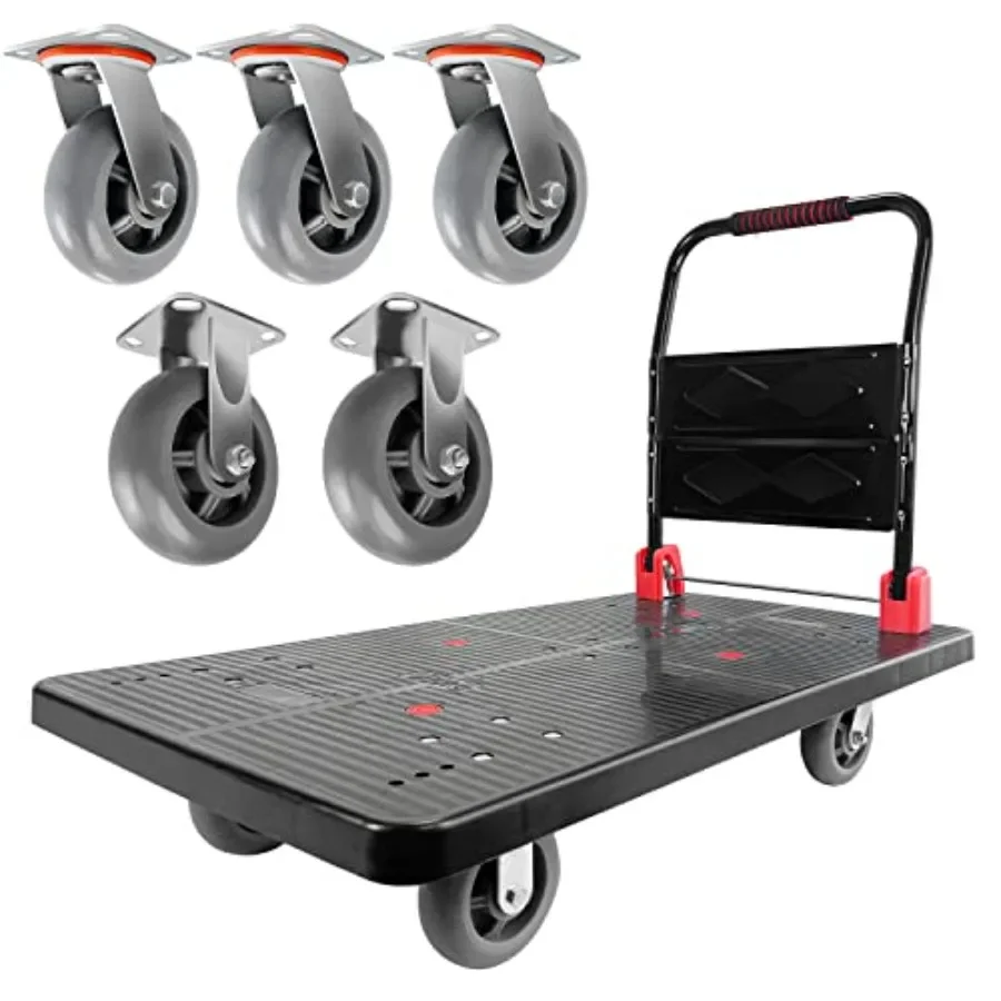 Platform Truck for Grocery, Garage, Warehouse Use; Steel Frame, Black; Foldable Design with Five 360 Swivel 6'' Wheels, Heavy-D
Platform Truck for Grocery, Garage, Warehouse Use; Steel Frame, Black; Foldable Design with Five 360 Swivel 6'' Wheels, Heavy-D
