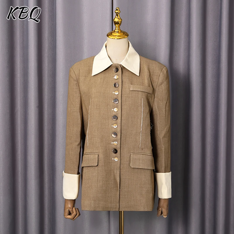 KBQ Hit Color Spliced Single Breasted Chic Jacket for Women Lapel Long Sleeve Loose French Romantic Jackets Female Autumn New
KBQ Hit Color Spliced Single Breasted Chic Jacket for Women Lapel Long Sleeve Loose French Romantic Jackets Female Autumn New