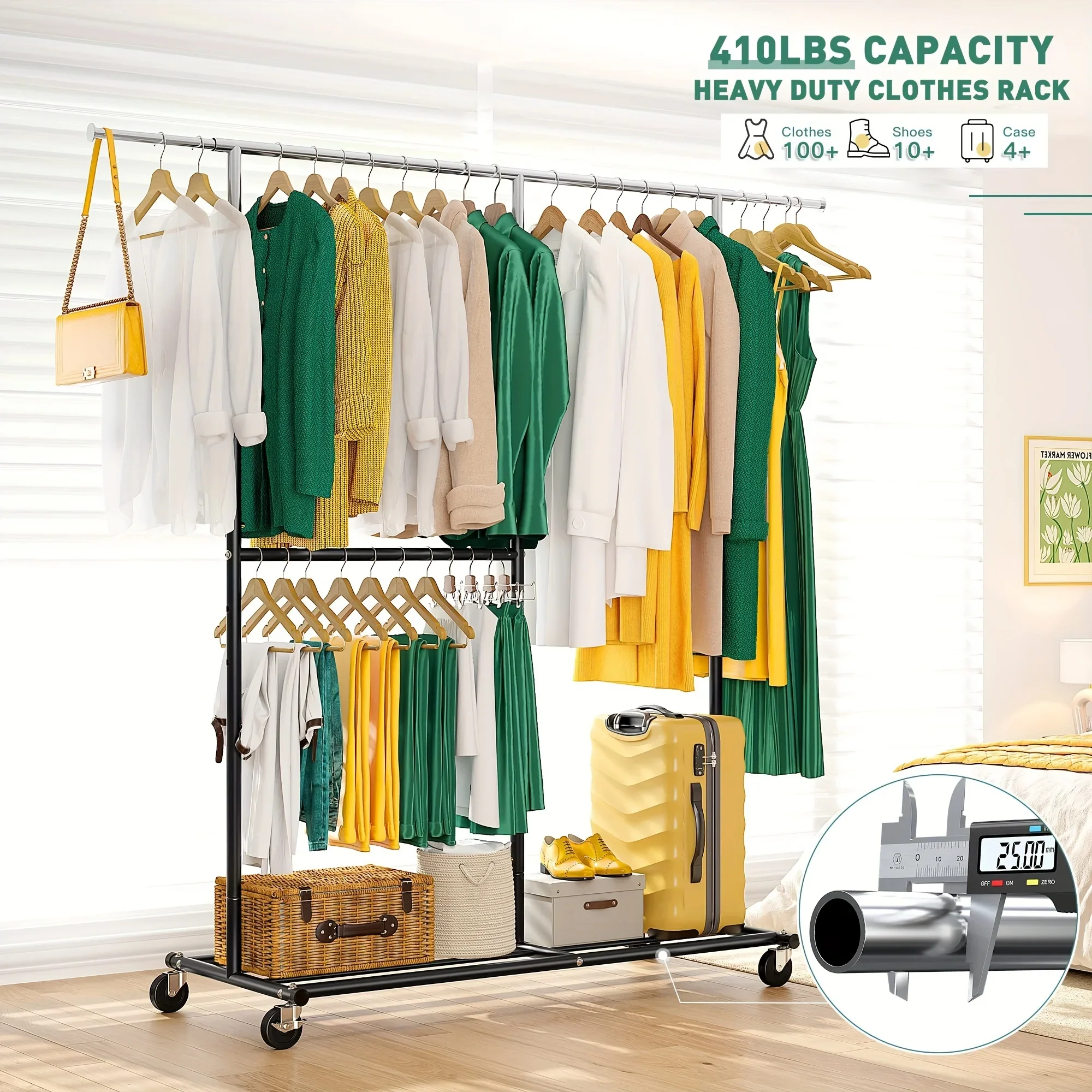 298 LBS Adjustable Duty All-Steel Garment Rack, Rolling Clothes Organizer On Wheels for Hanging Clothes, for Bedroom
298 LBS Adjustable Duty All-Steel Garment Rack, Rolling Clothes Organizer On Wheels for Hanging Clothes, for Bedroom