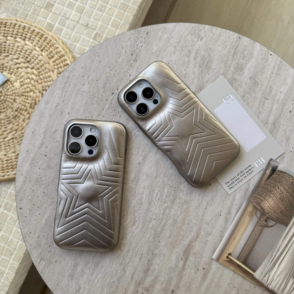 Luxury Silver Leather Stereoscopic Stars Embossing Shockproof Protective Phone Cover Case for iPhone 17 16 15 14 13 12 Pro Max
Luxury Silver Leather Stereoscopic Stars Embossing Shockproof Protective Phone Cover Case for iPhone 17 16 15 14 13 12 Pro Max