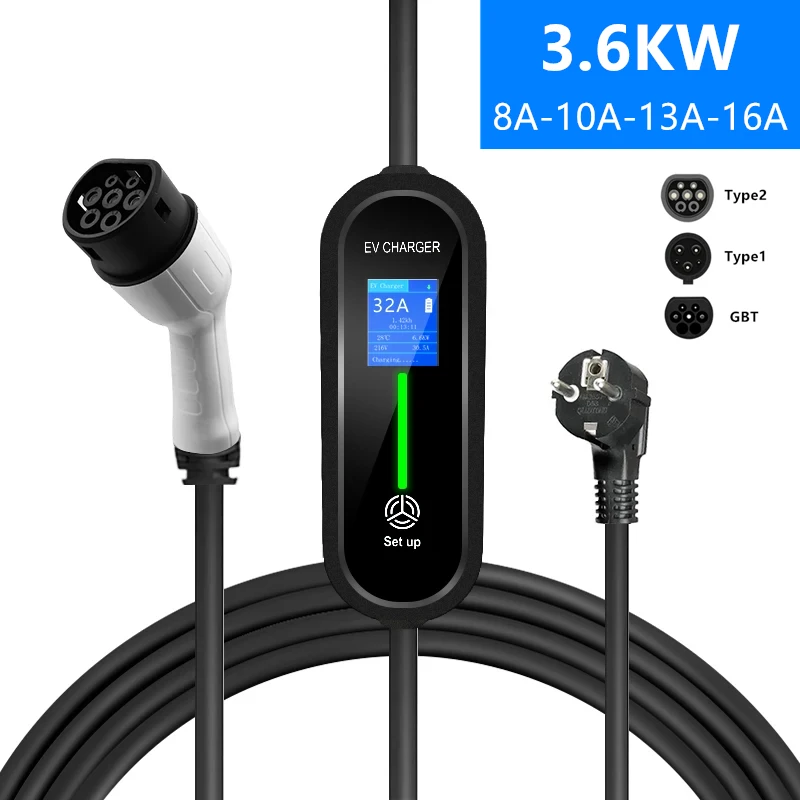 16A EV Portable Charger Type2 Type1 GB/T 3.6KW EVSE EV Charging Cable IEC62196 J1772 GBT Electric Car Charger Wallbox
16A EV Portable Charger Type2 Type1 GB/T 3.6KW EVSE EV Charging Cable IEC62196 J1772 GBT Electric Car Charger Wallbox