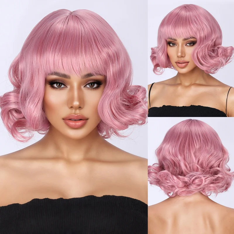 Japanese-style super cute Lolita wig, fashionable pink short curly hair with bangs
Japanese-style super cute Lolita wig, fashionable pink short curly hair with bangs