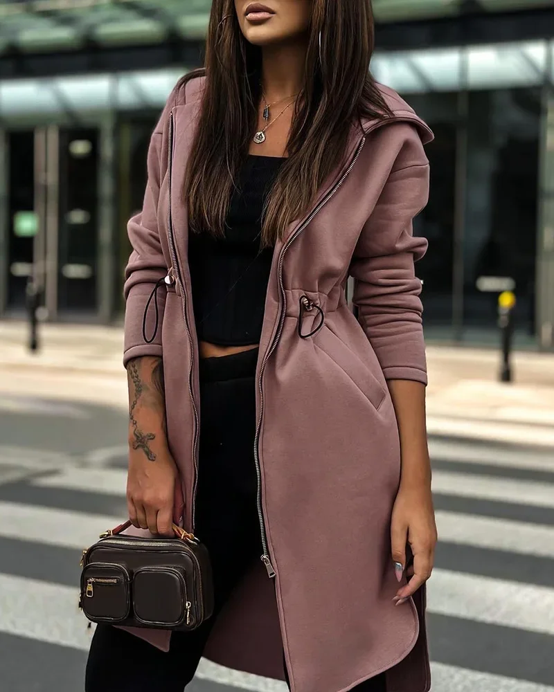 2023 Autumn Women's Jacket Coat Drawstring Zipper Pocket Design Casual Plain Long Sleeve Office Long Hooded Coats
2023 Autumn Women's Jacket Coat Drawstring Zipper Pocket Design Casual Plain Long Sleeve Office Long Hooded Coats
