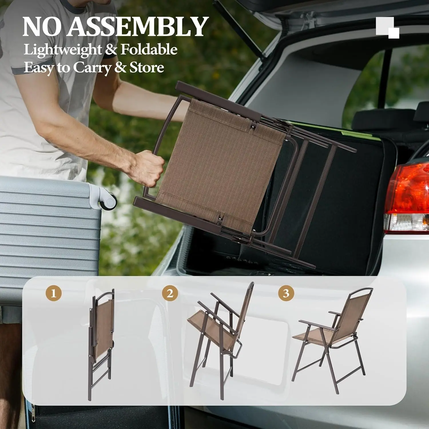 4-Pack Outdoor Folding Chairs with Armrest, Portable Sling Dining Chairs for Beach, Garden, Pool, Backyard, Deck (Brown)
4-Pack Outdoor Folding Chairs with Armrest, Portable Sling Dining Chairs for Beach, Garden, Pool, Backyard, Deck (Brown)