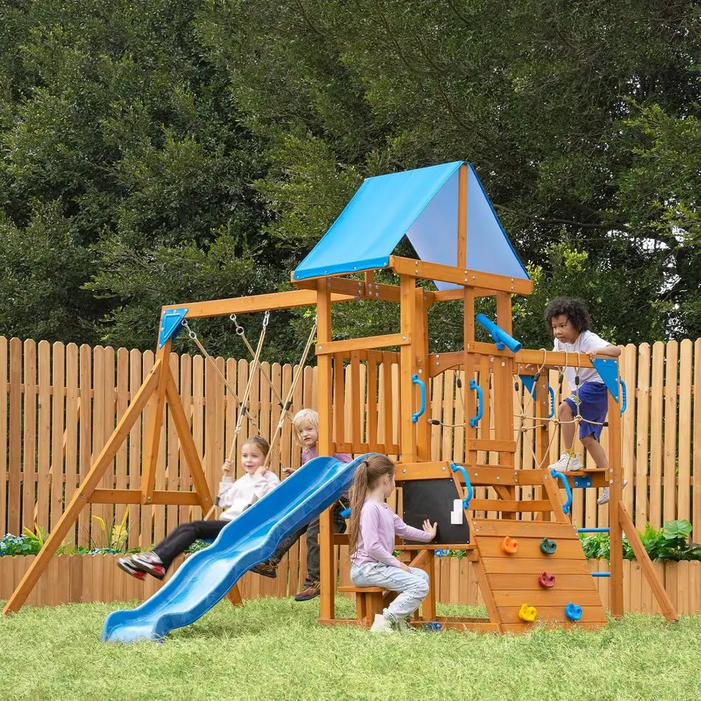 Dohin Playground Wooden Swing Sets or Backyard with Plank Bridge, Outdoor Playset with Chalkboard, Wave Slide and 2 Swings, CeWo
Dohin Playground Wooden Swing Sets or Backyard with Plank Bridge, Outdoor Playset with Chalkboard, Wave Slide and 2 Swings, CeWo